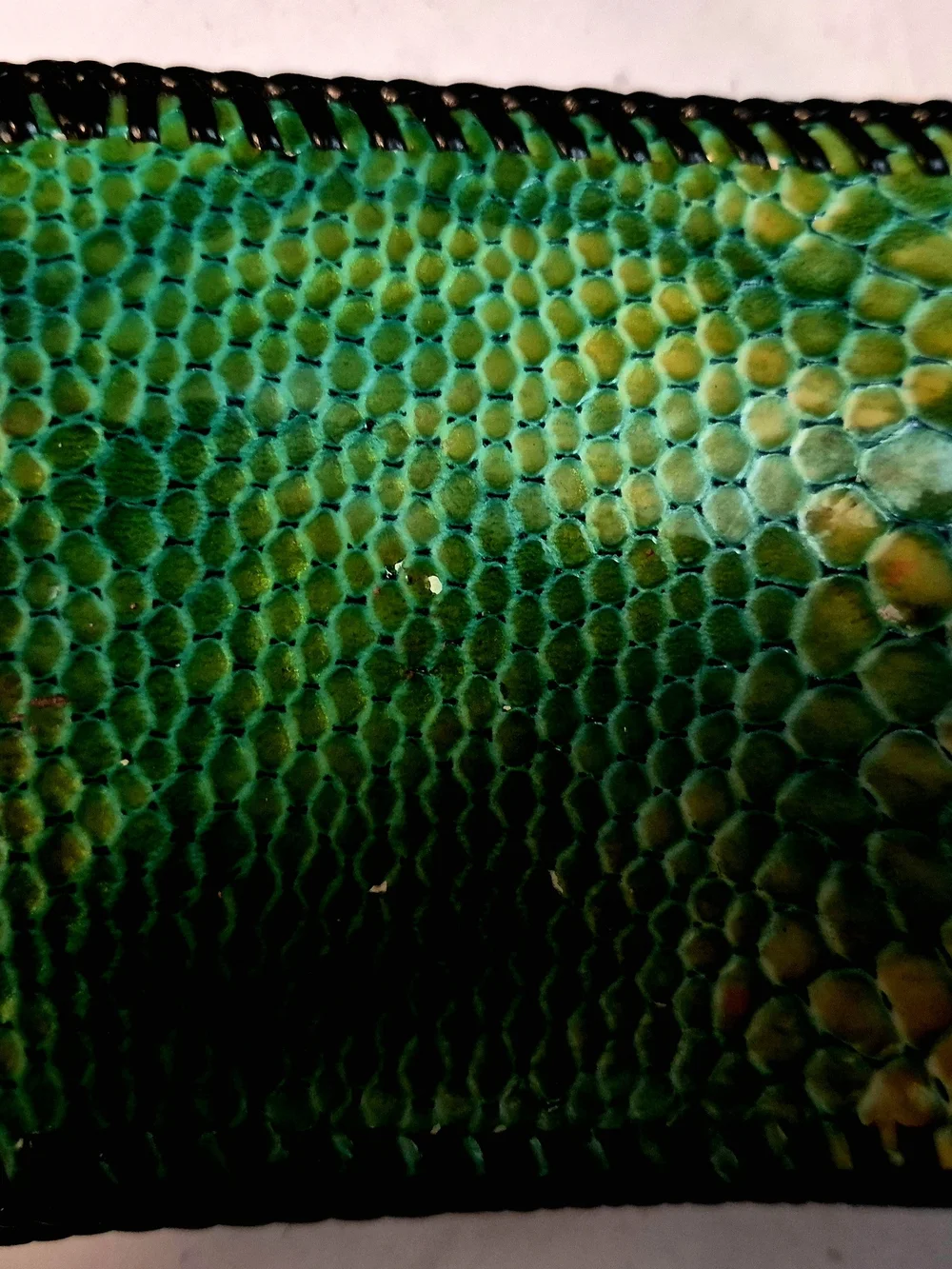 Green Snakeskin Bifold Wallet Ombre Python Pattern Whipstitch Edge
